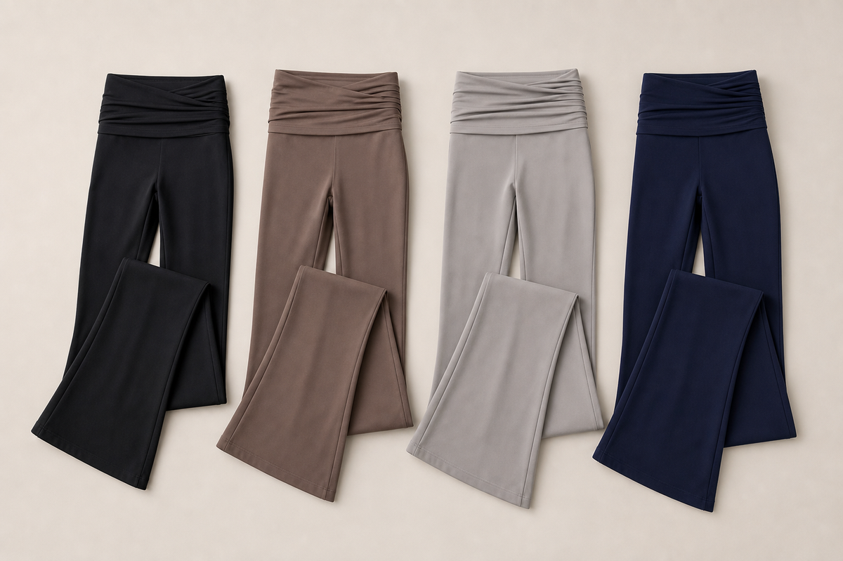 Color lineup for foldover flare Pilates pants