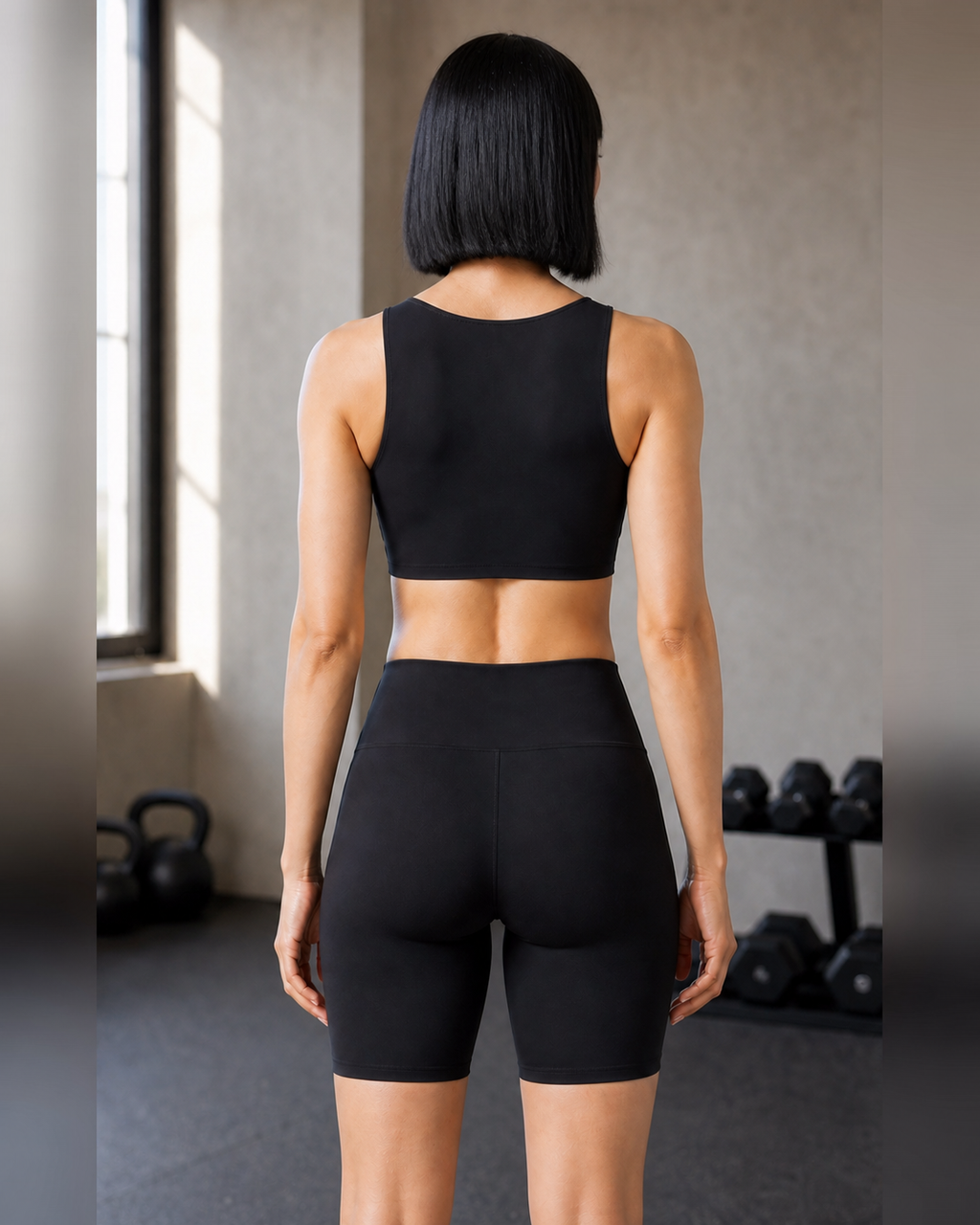Rear Set Proof — Black Boat-Neck Studio Short Set