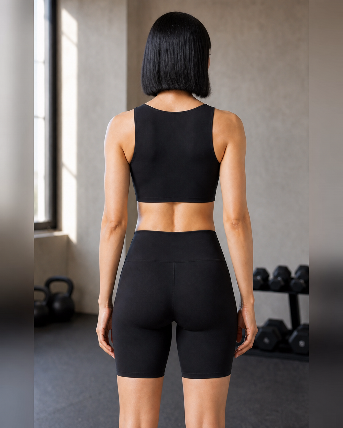 Rear Set Proof — Black Boat-Neck Studio Short Set