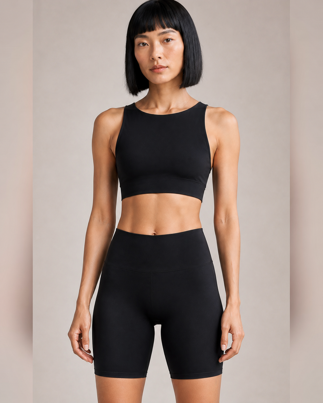 Neckline Waist Detail — Black Boat-Neck Studio Short Set