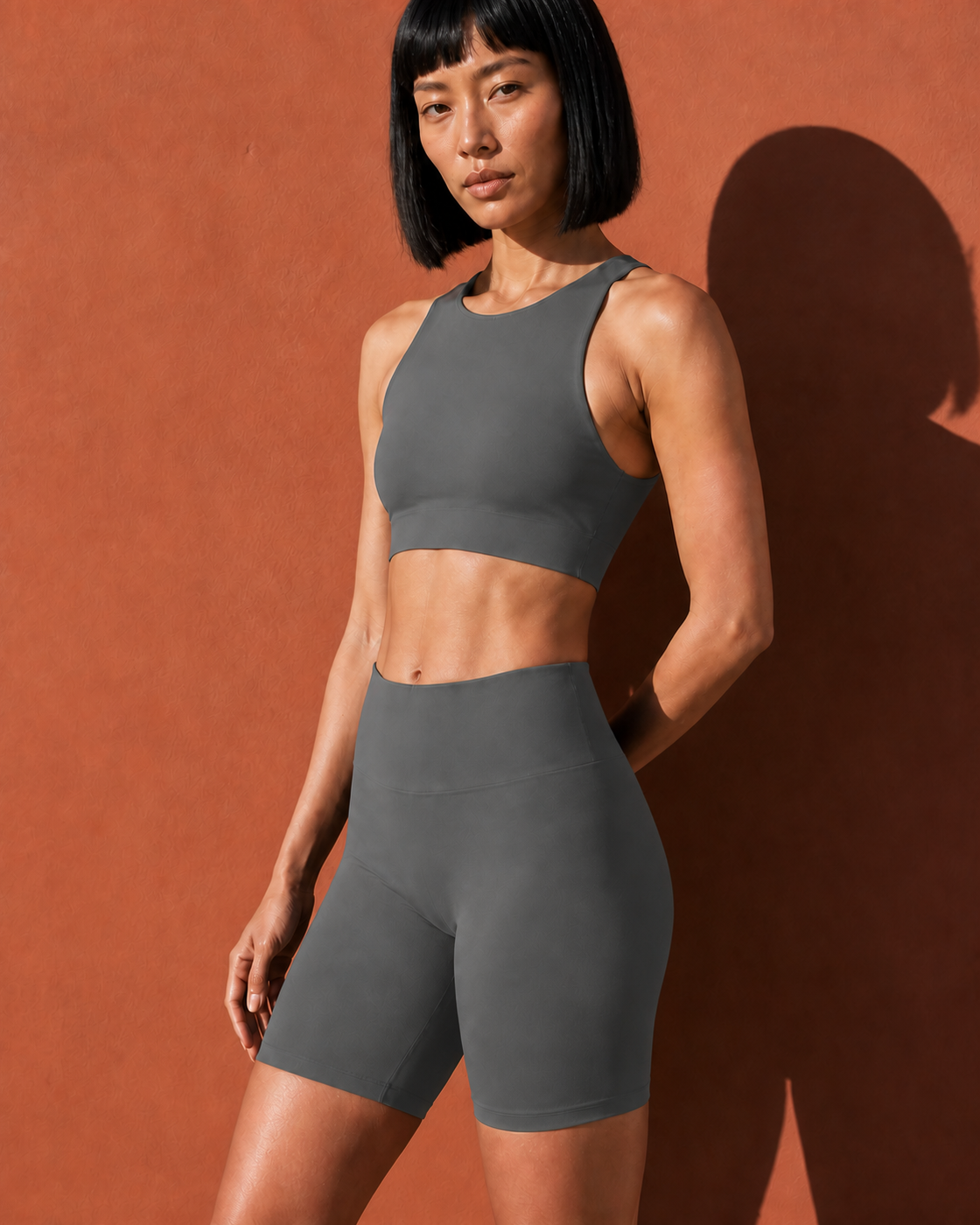 Grey color view of the Boat-Neck Studio Short Set