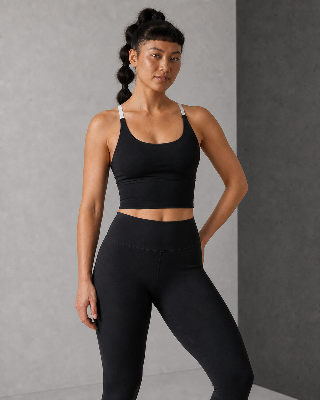 Front Hero — Black Contrast Strap Longline Bra