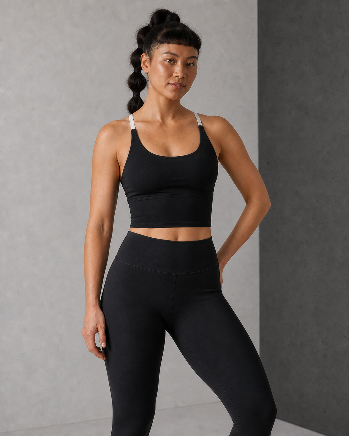 Front Hero — Black Contrast Strap Longline Bra