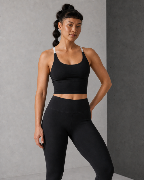 Front Hero — Black Contrast Strap Longline Bra