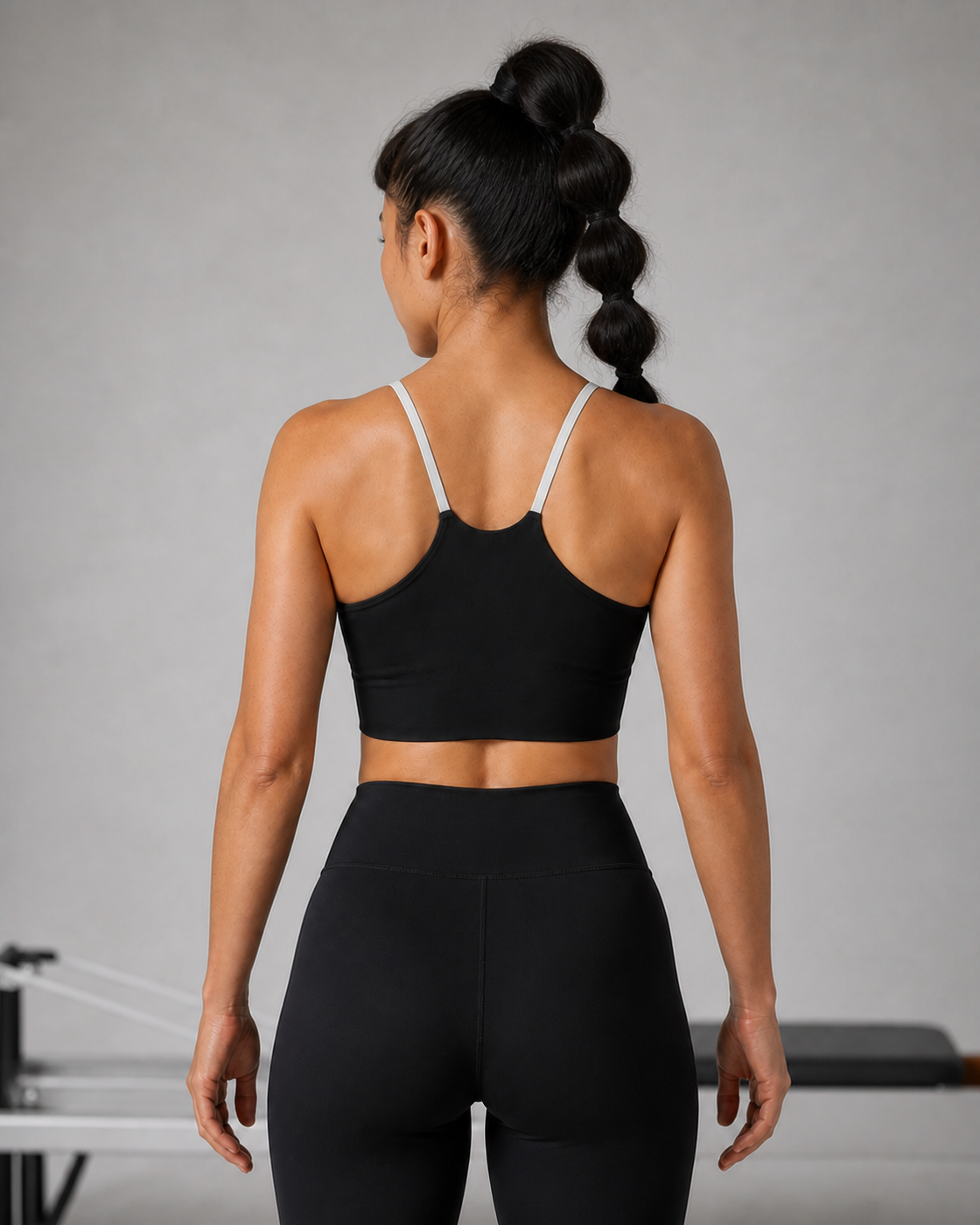 Back Construction — Black Contrast Strap Longline Bra