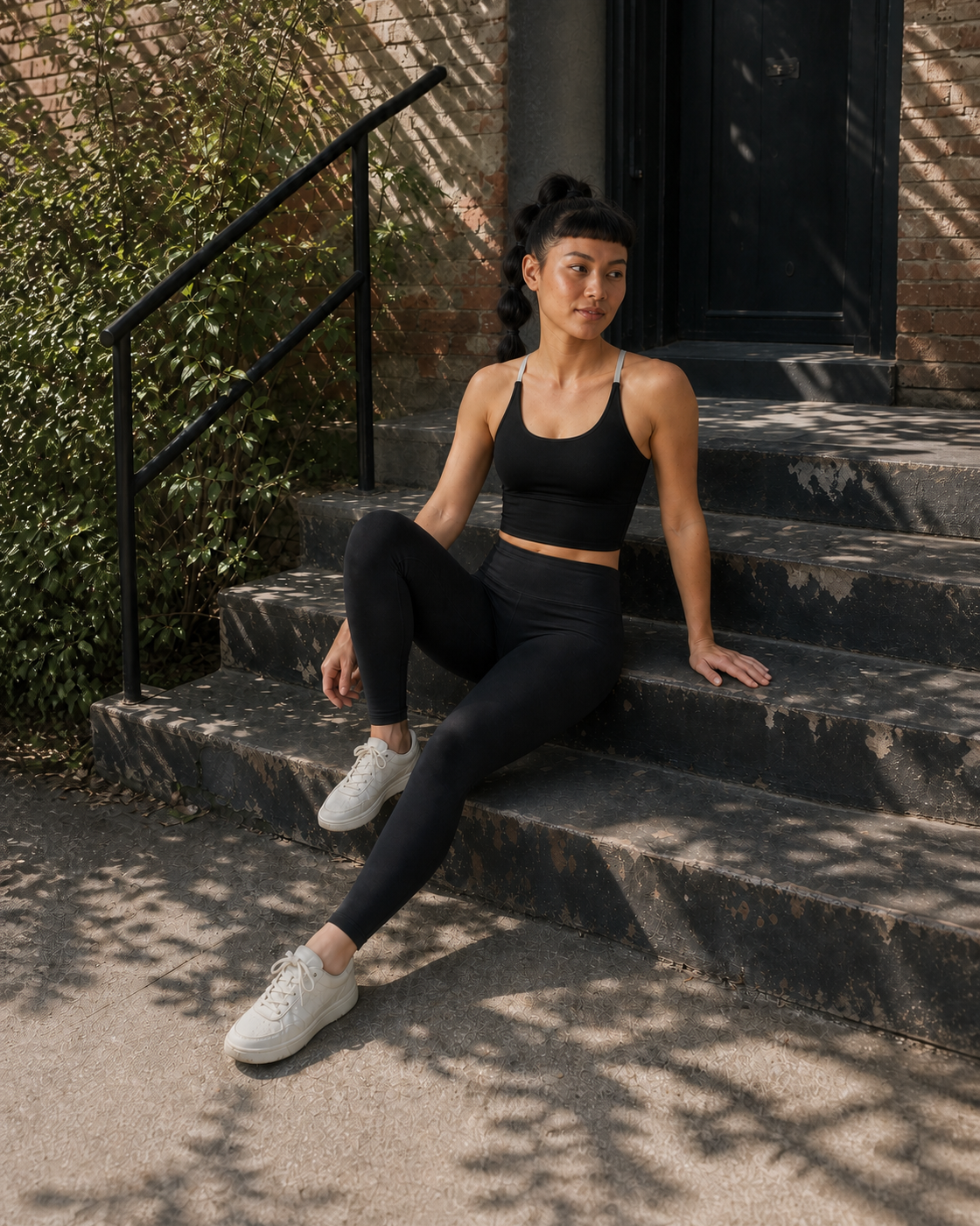 Stair Recovery — Black Contrast Strap Longline Bra