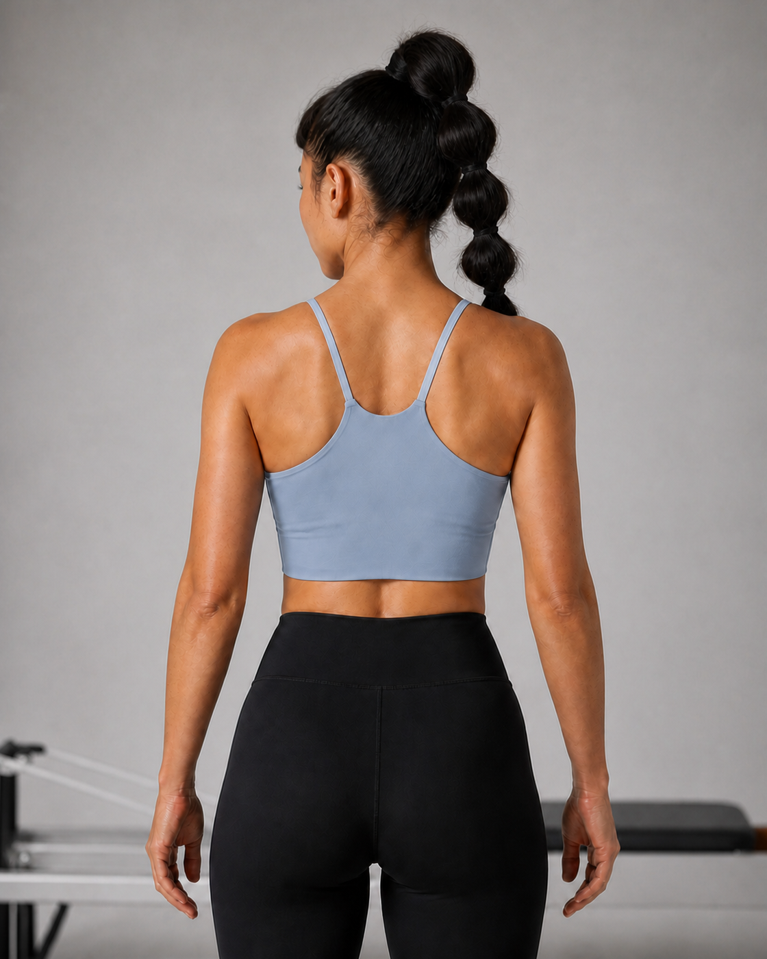 Grey Lake Blue color view of the Contrast Strap Longline Bra