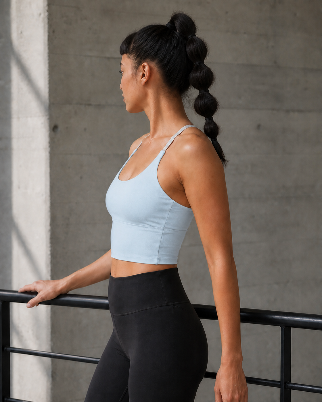 Ice Blue color view of the Contrast Strap Longline Bra