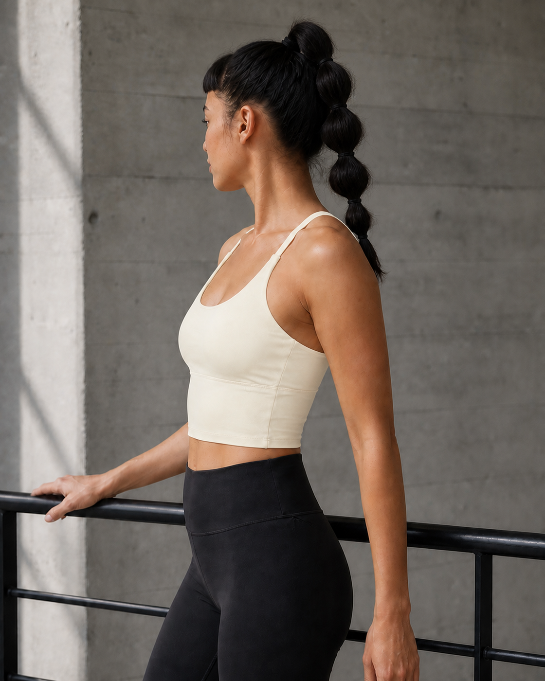 Ivory color view of the Contrast Strap Longline Bra