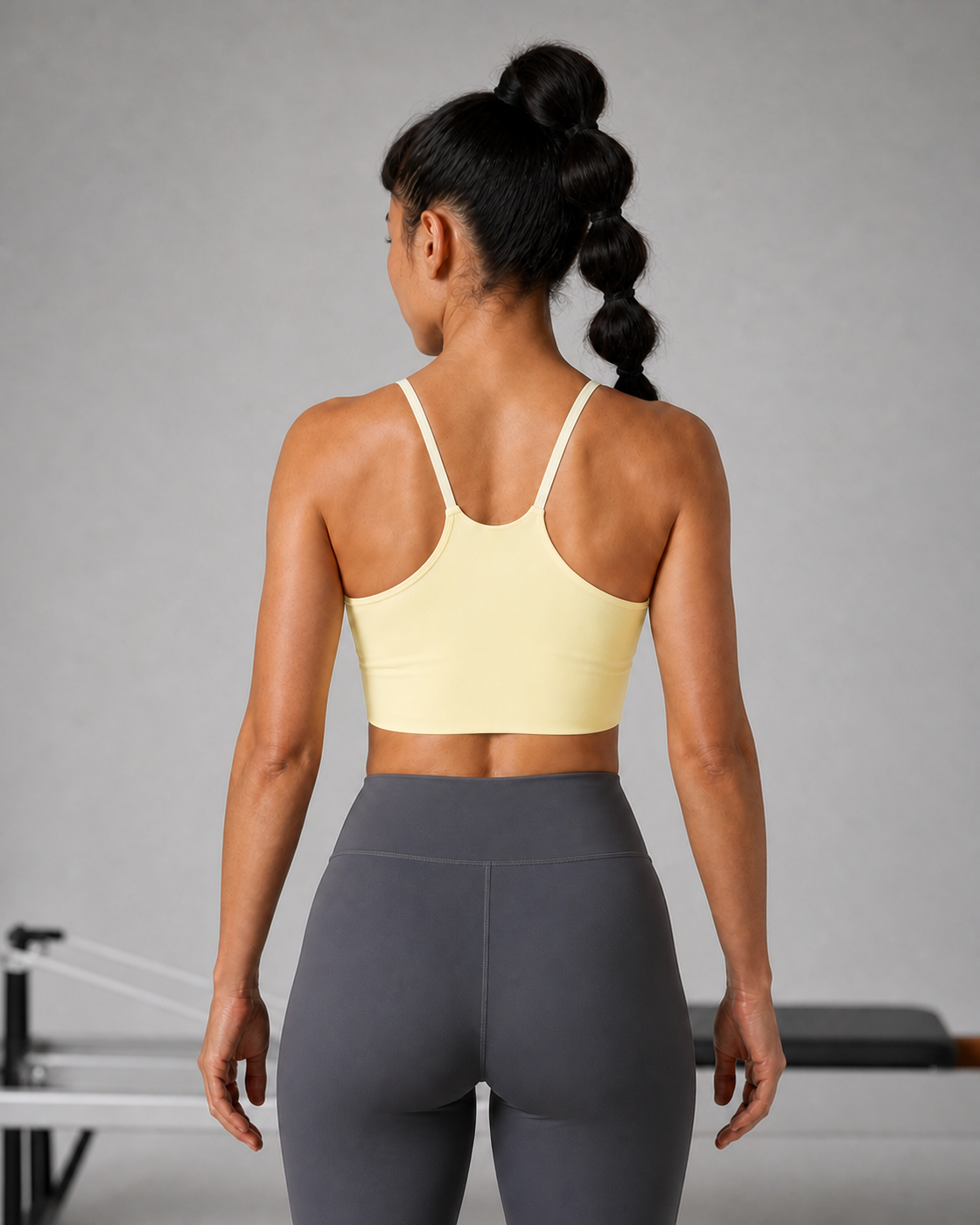 Yellow color view of the Contrast Strap Longline Bra