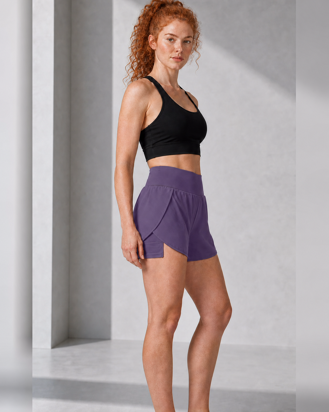 Purple color view of the Double-Layer Run Short