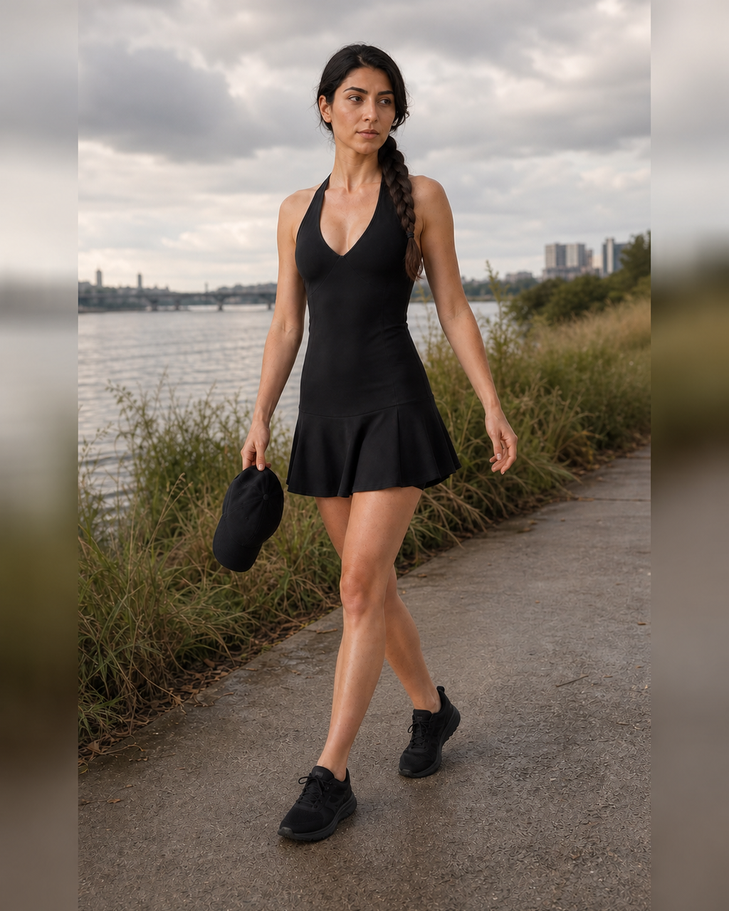 Riverside Walk — Black Halter Court Dress