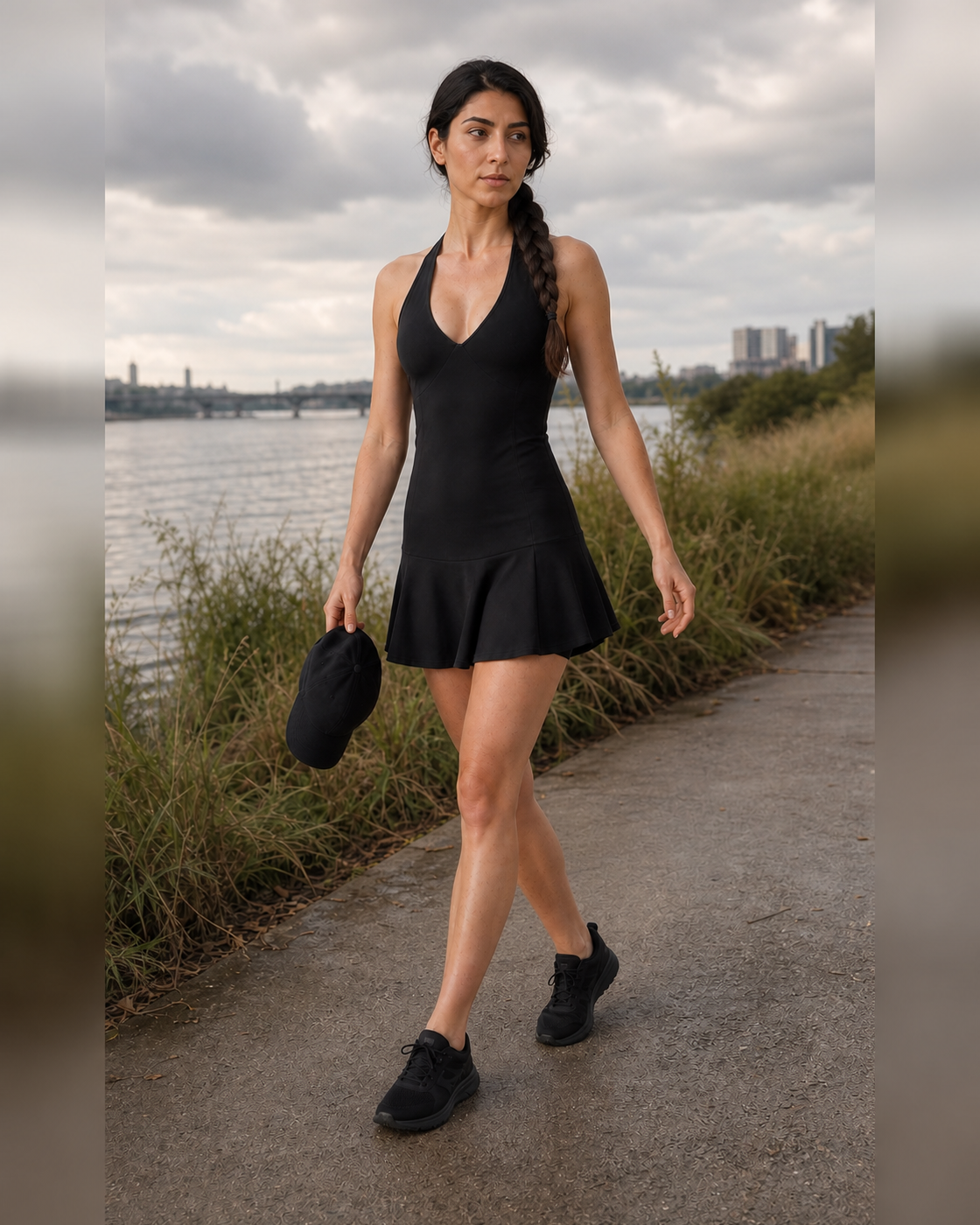 Riverside Walk — Black Halter Court Dress