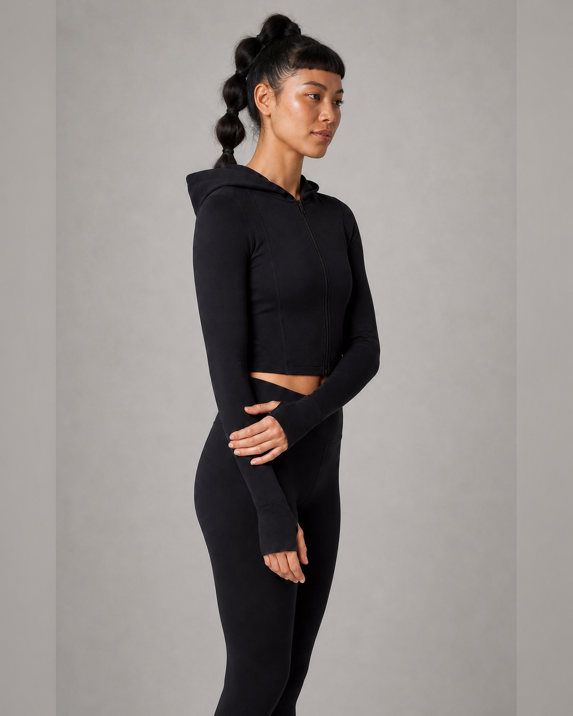 Side Hood Proof — Black Hooded Contour Jacket