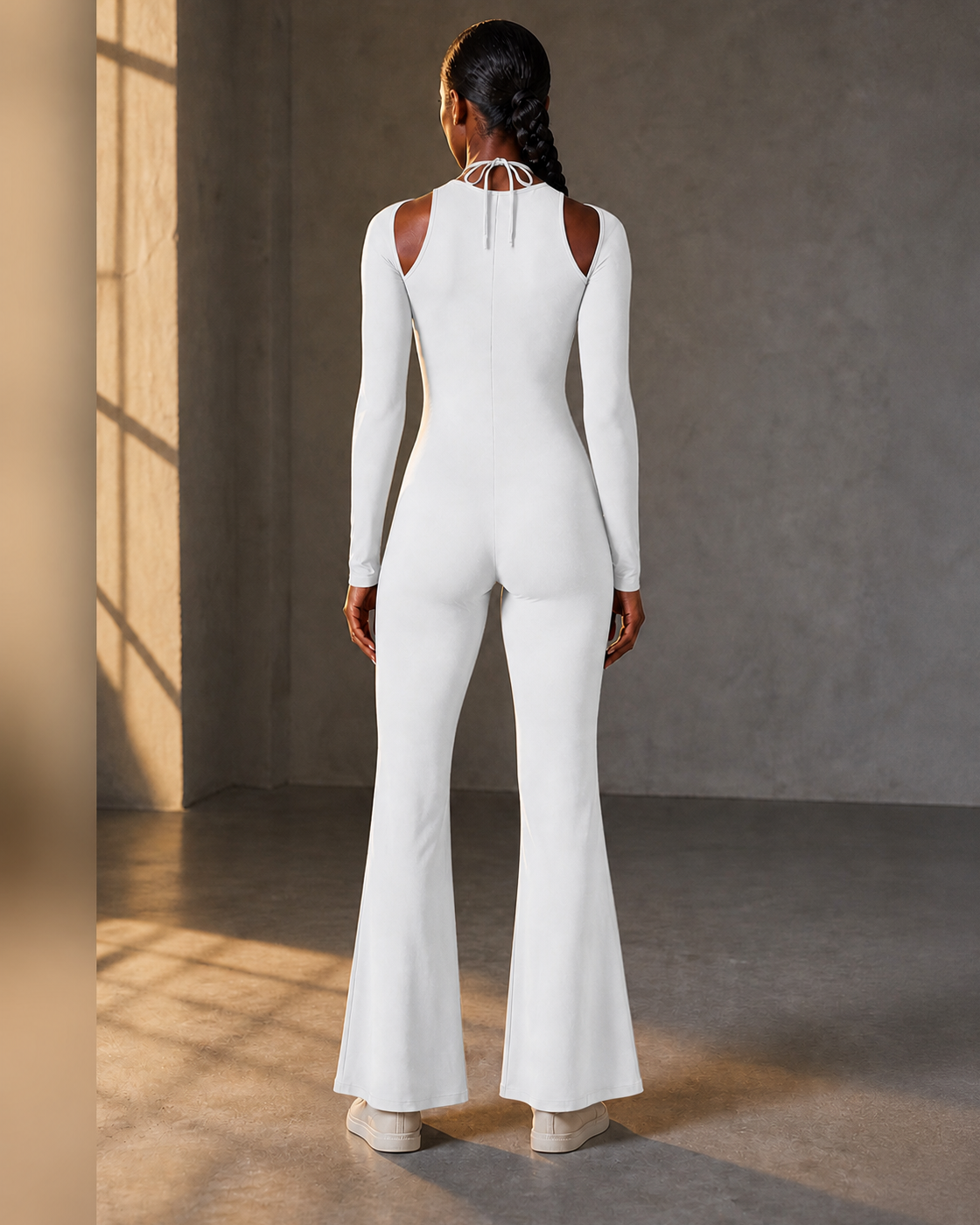 Glacier White color view of the Lace-Trim Flare One-Piece