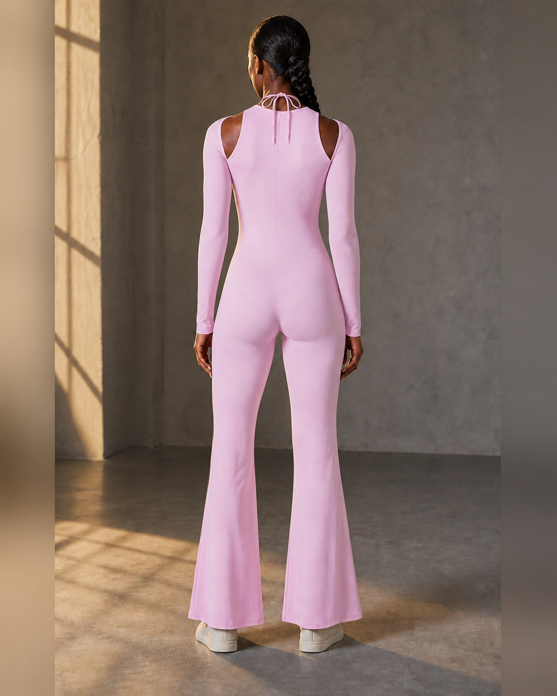 Peach Pink color view of the Lace-Trim Flare One-Piece