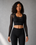 Front Hero — Black Mesh Layer Long-Sleeve Top