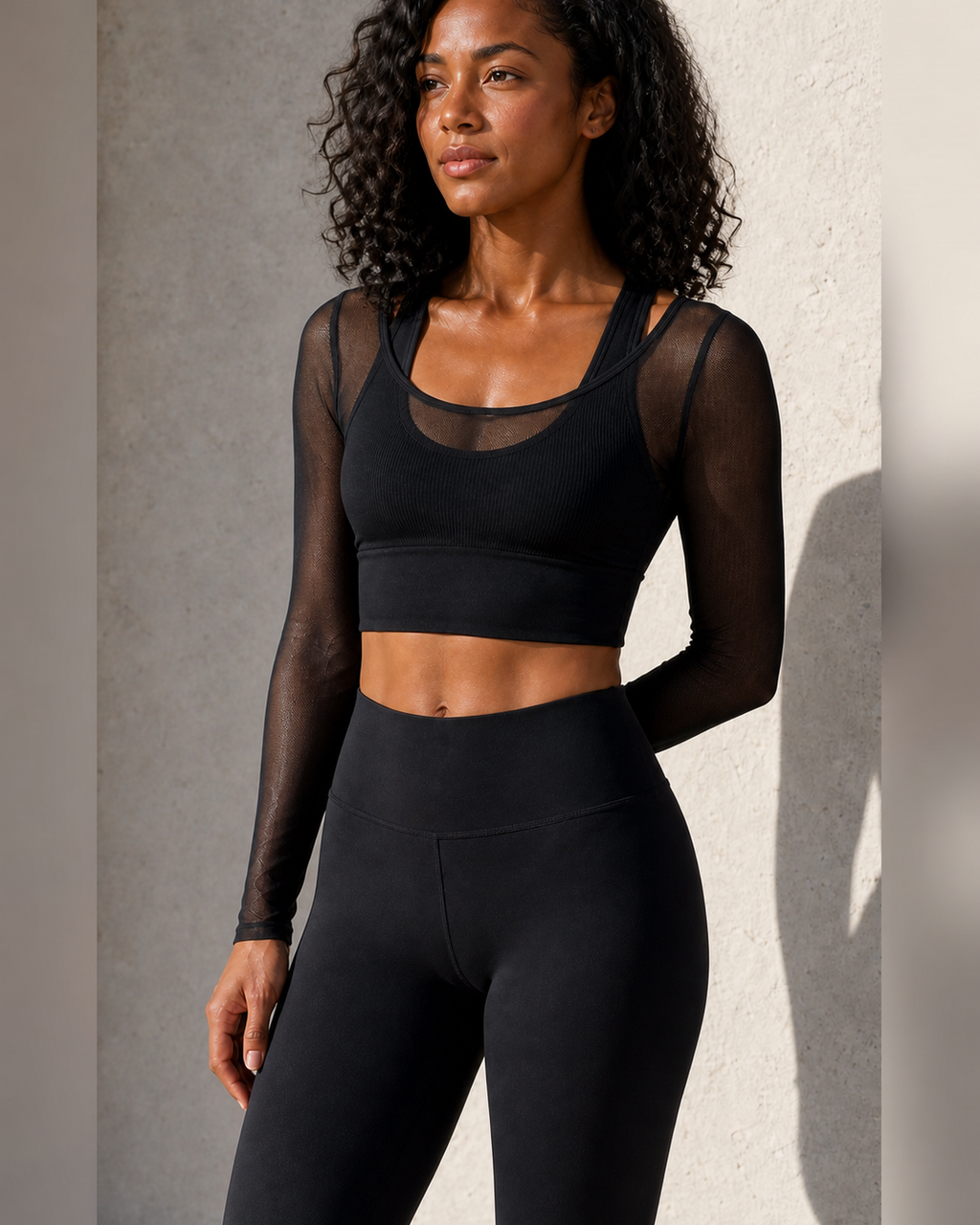 Side Layer Proof — Black Mesh Layer Long-Sleeve Top