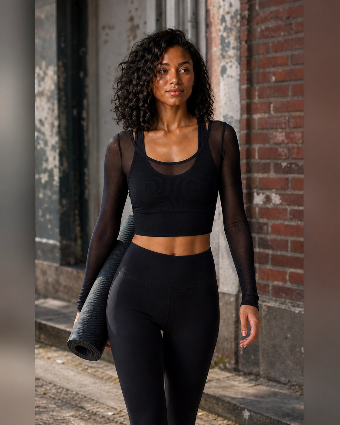 Studio Exit — Black Mesh Layer Long-Sleeve Top