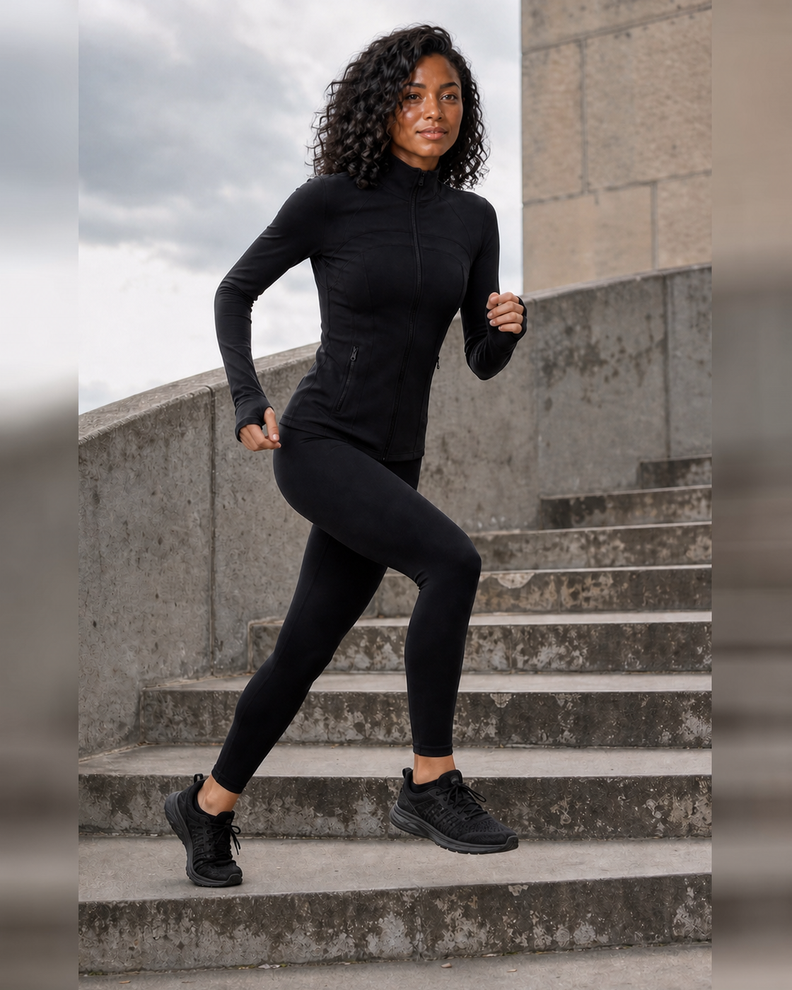 Stair Stride — Black Panelled Zip Training Jacket