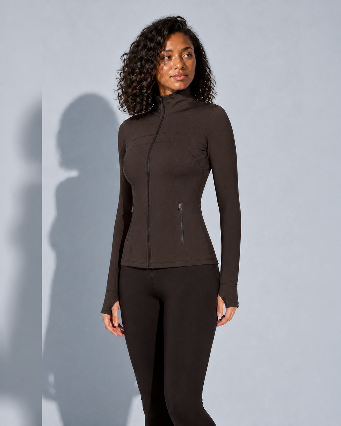 Coffee color view of the Panelled Zip Training Jacket