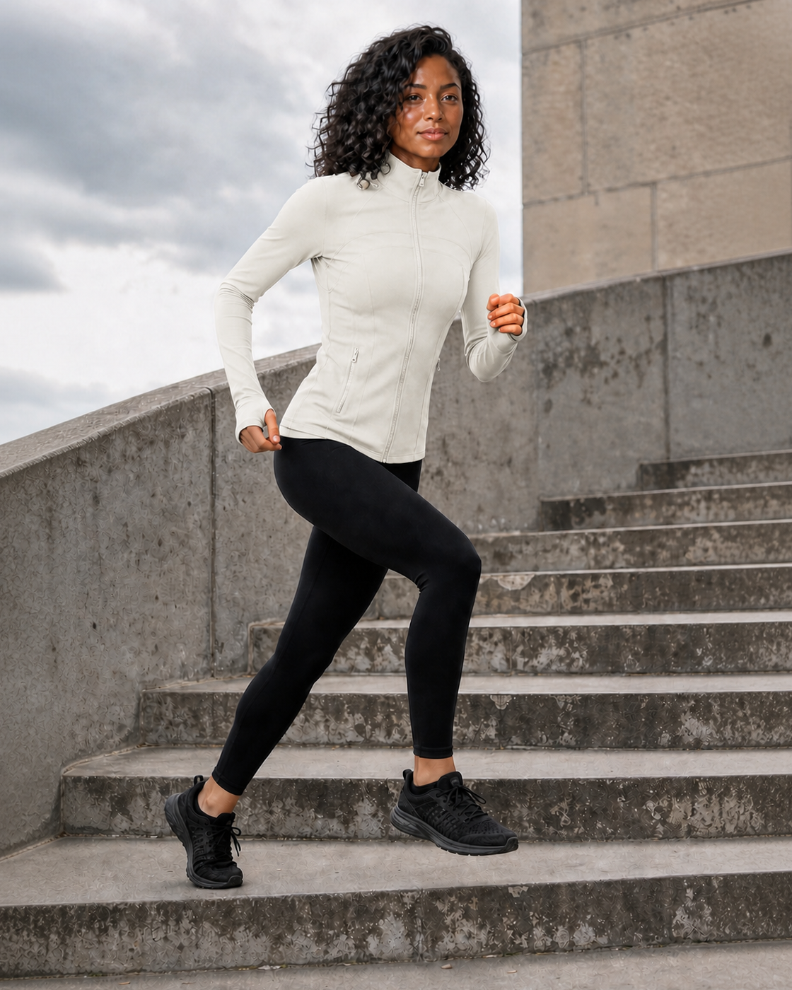 Ivory color view of the Panelled Zip Training Jacket