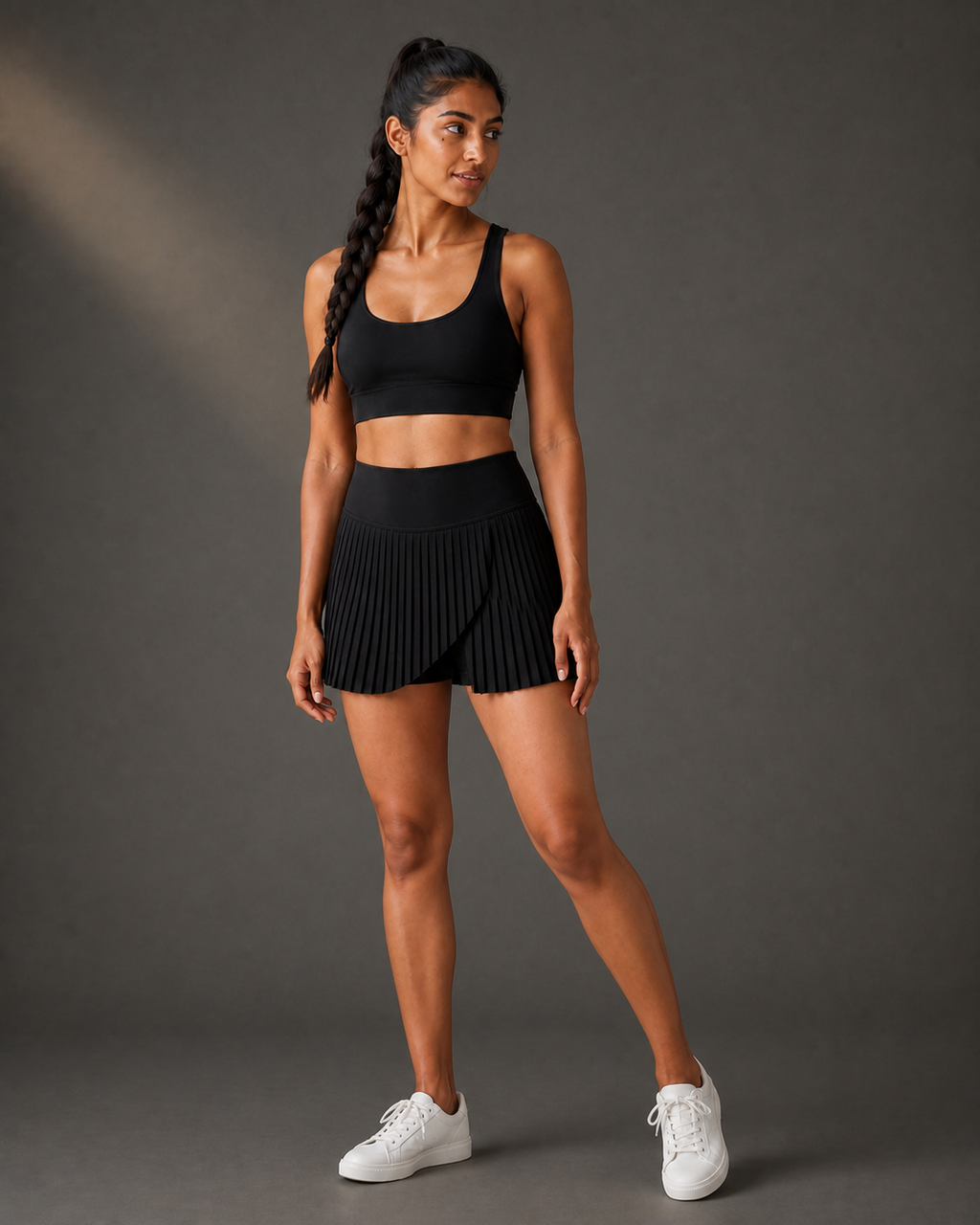 Pleat Detail — Black Pleated Court Skort