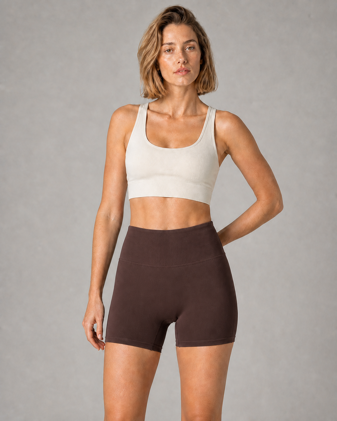 Coffee color view of the Ribbed Waist Studio Short