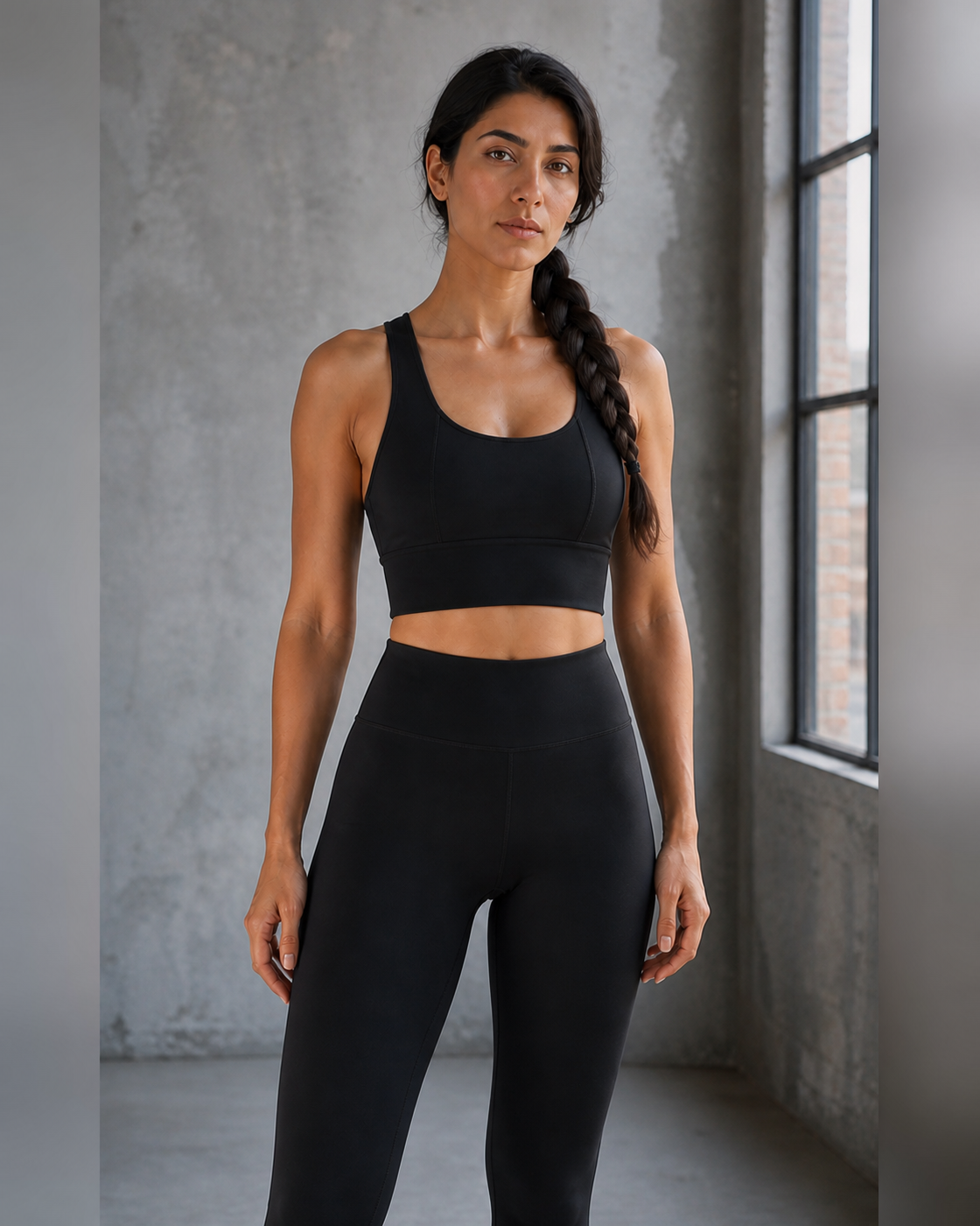 Front Hero — Black Sculpted Strap Sports Bra
