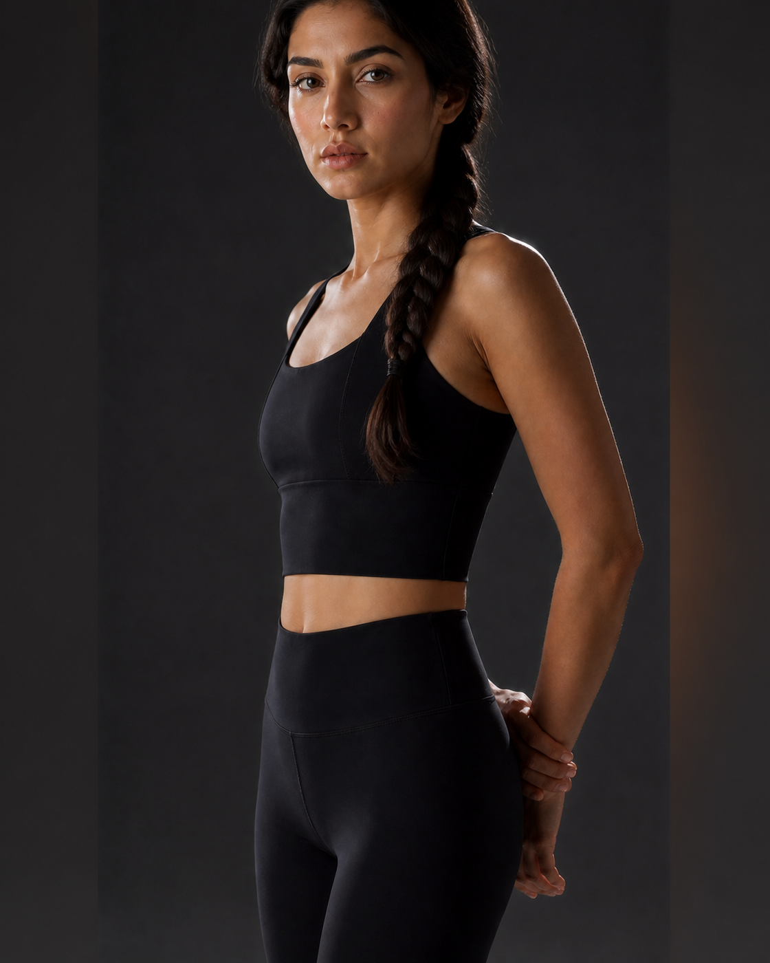 Side Length Proof — Black Sculpted Strap Sports Bra