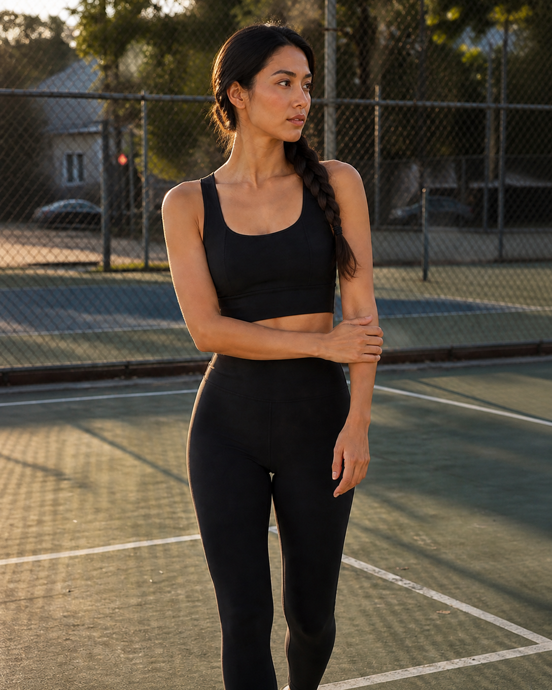 Court Warmup — Black Sculpted Strap Sports Bra