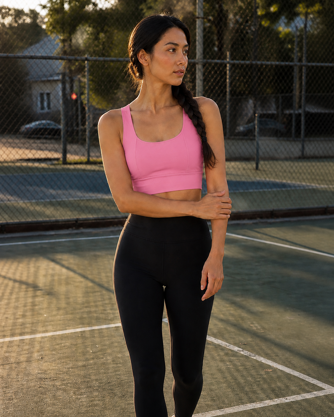 Bright Pink color view of the Sculpted Strap Sports Bra