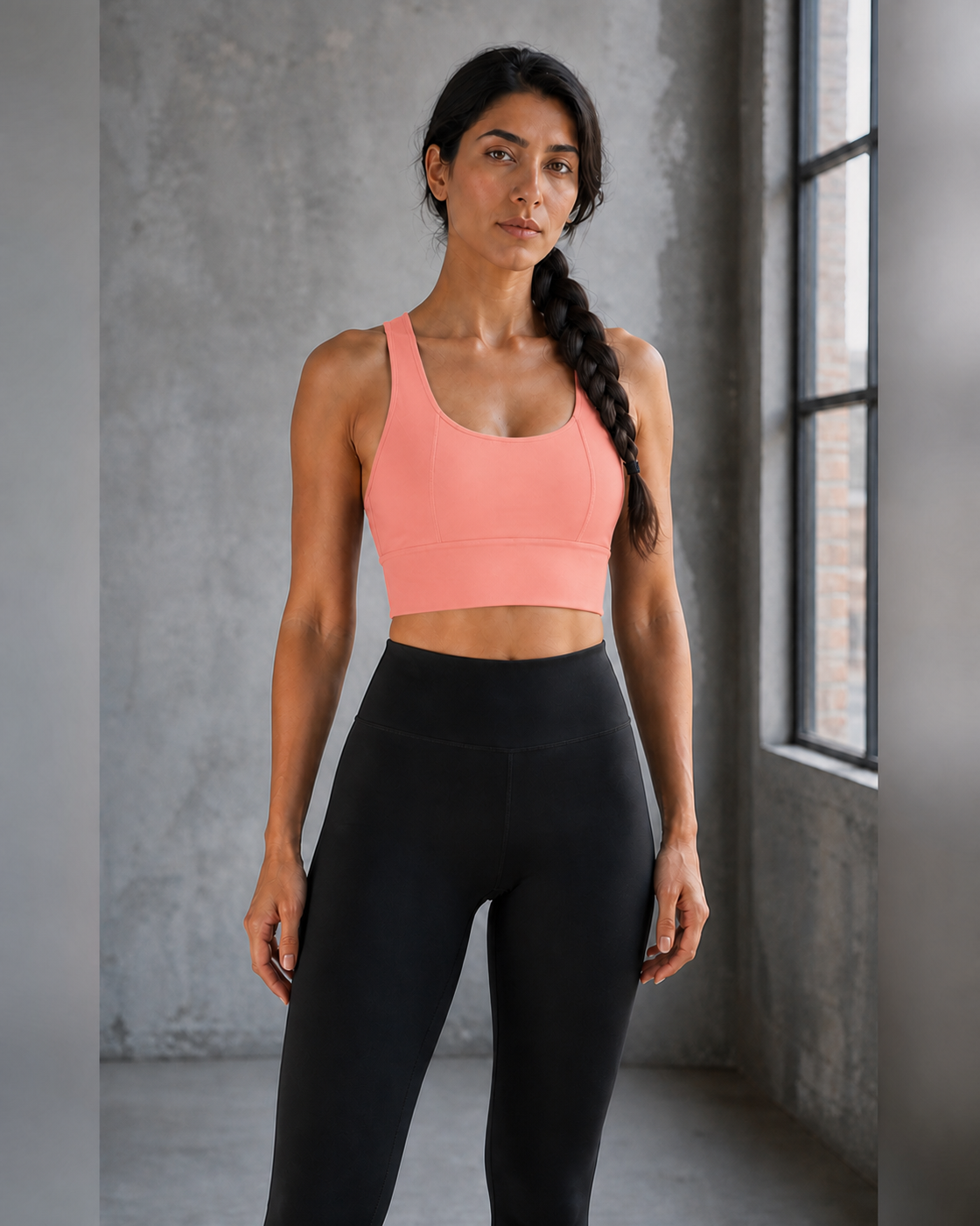Coral Pink color view of the Sculpted Strap Sports Bra