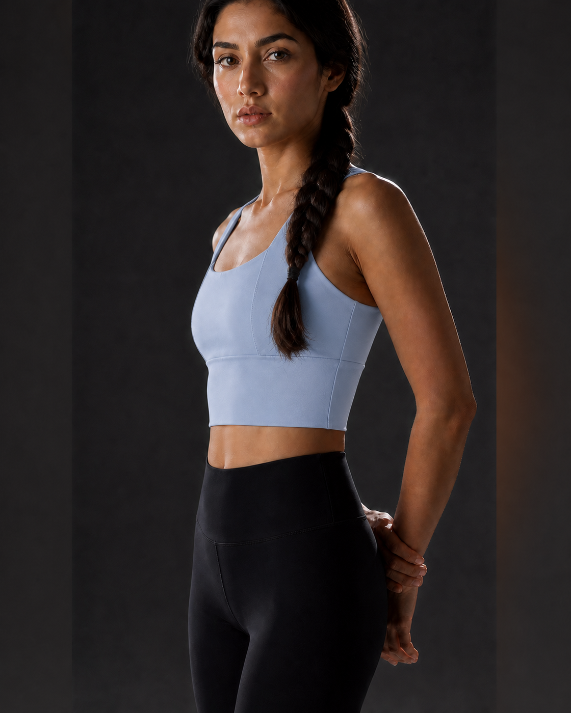 Ice Blue color view of the Sculpted Strap Sports Bra