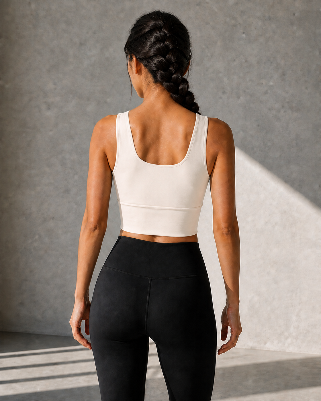 Ivory color view of the Sculpted Strap Sports Bra