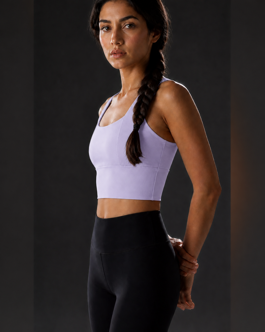 Lilac color view of the Sculpted Strap Sports Bra