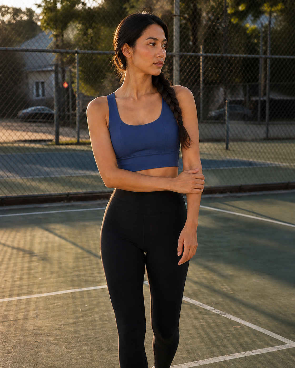 Navy Blue color view of the Sculpted Strap Sports Bra
