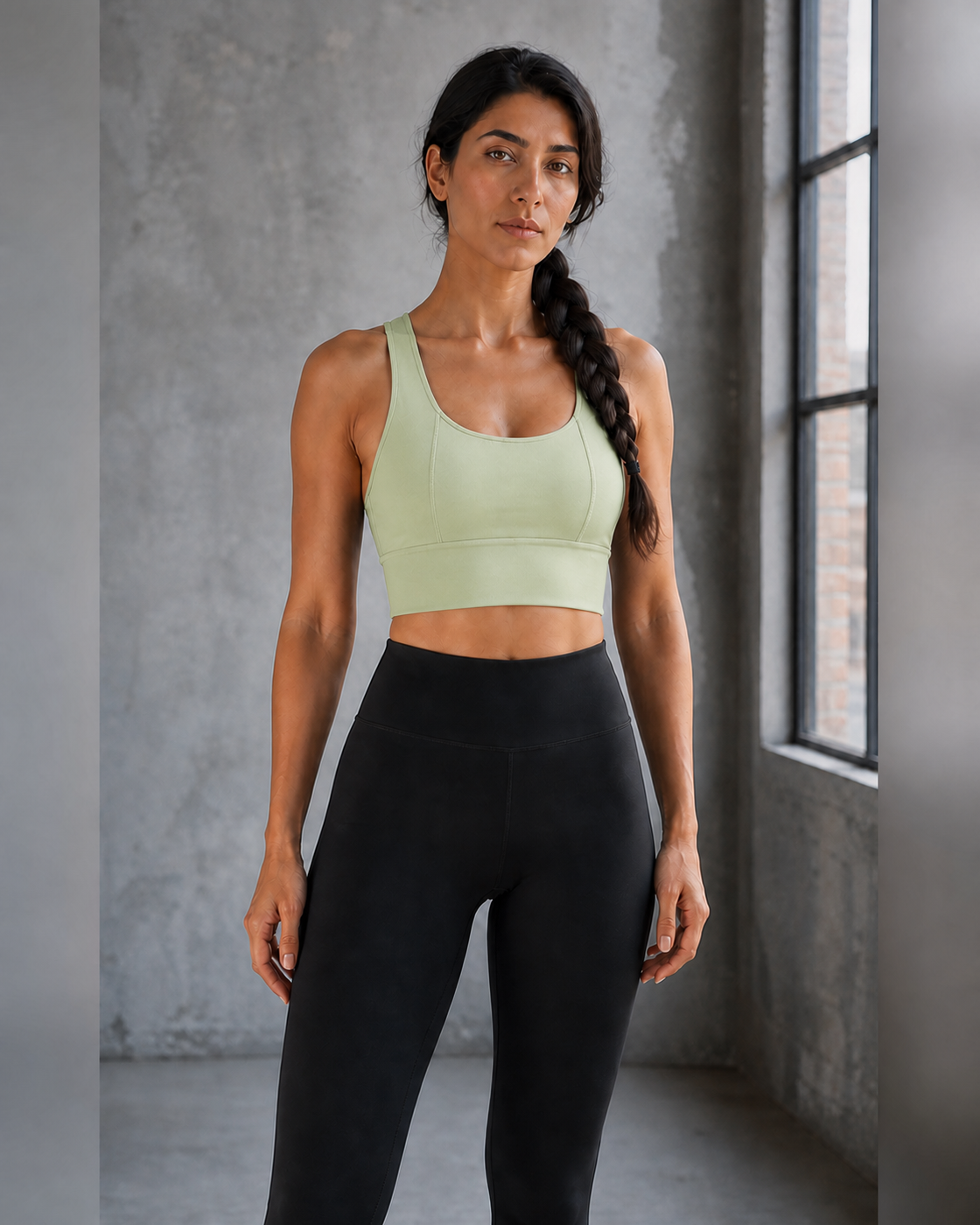 Sage Green color view of the Sculpted Strap Sports Bra