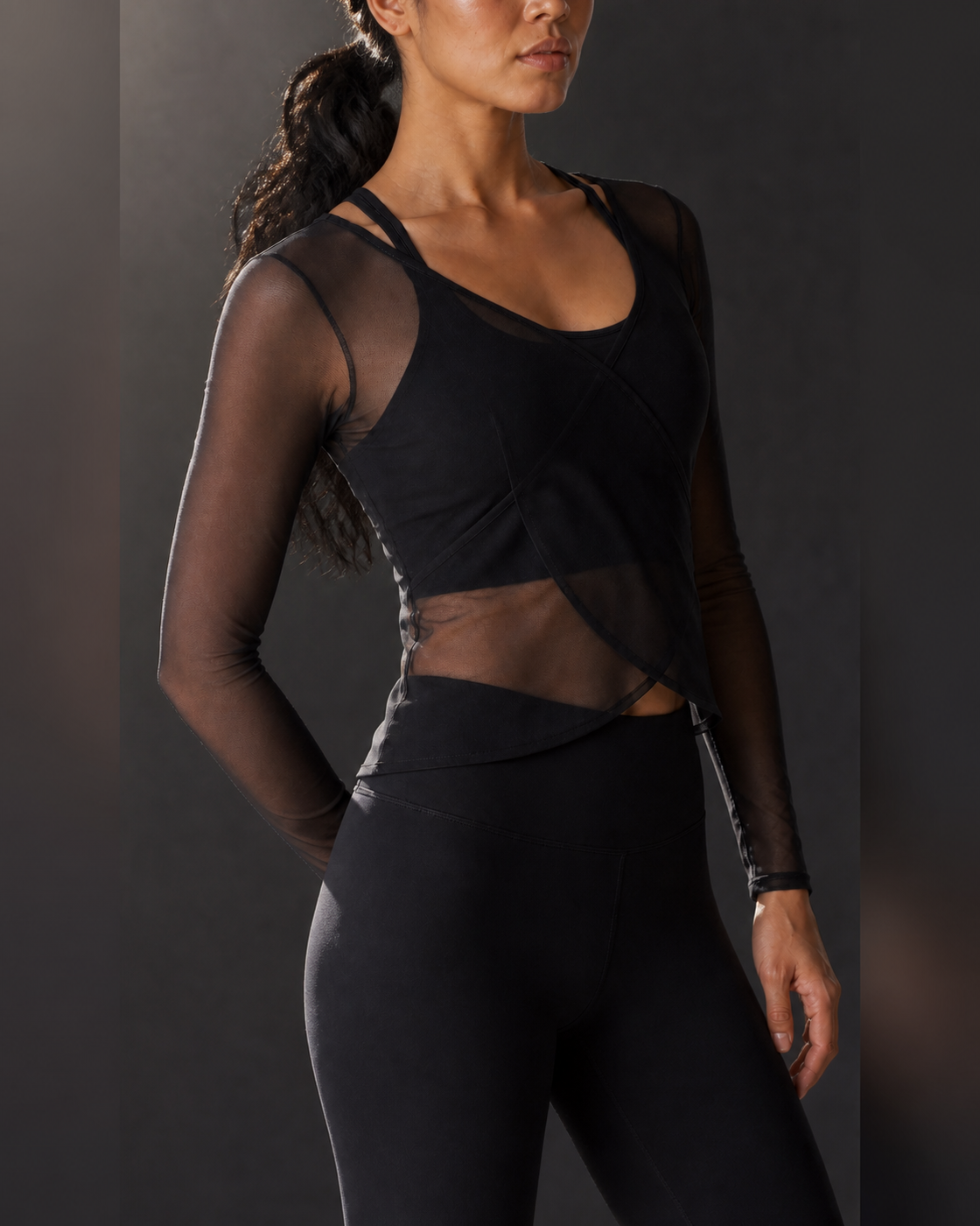 Side Overlap Proof — Black Sheer Layer Two-Piece Top