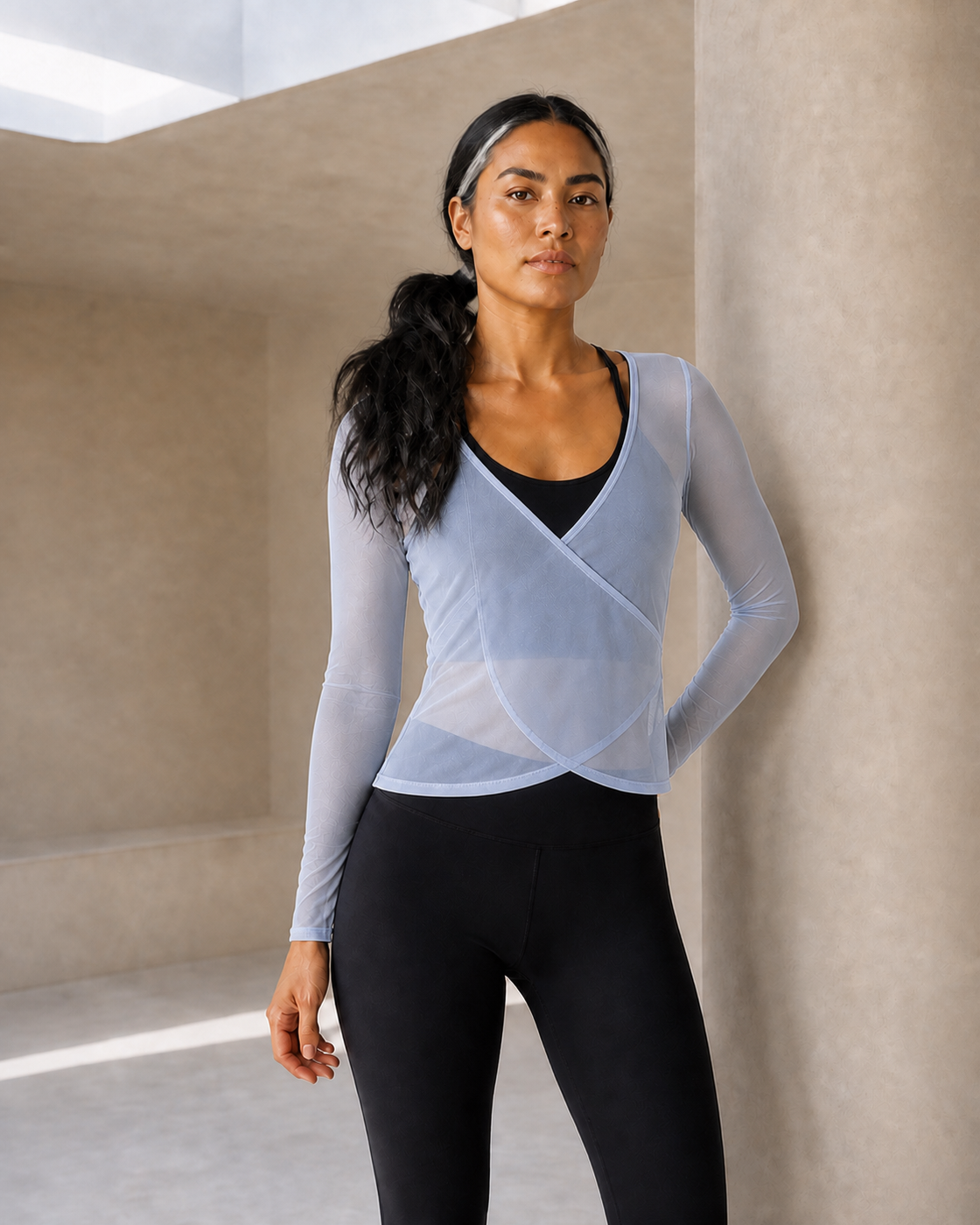 Blue color view of the Sheer Layer Two-Piece Top