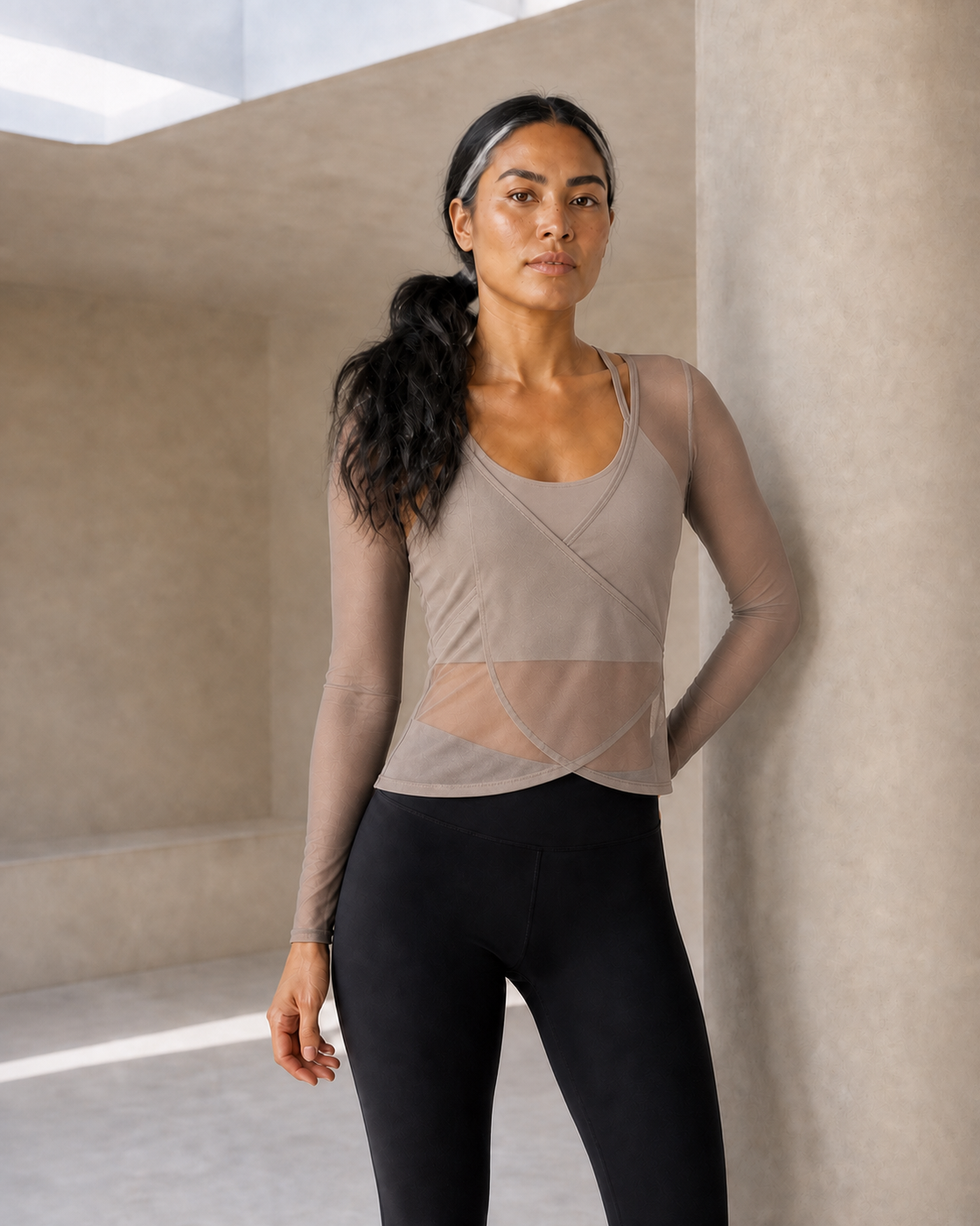 Toffee color view of the Sheer Layer Two-Piece Top