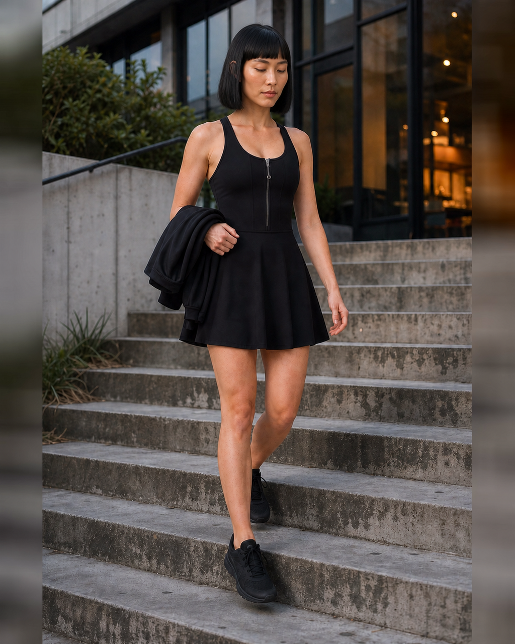 City Steps — Black Zip-Front Court Dress