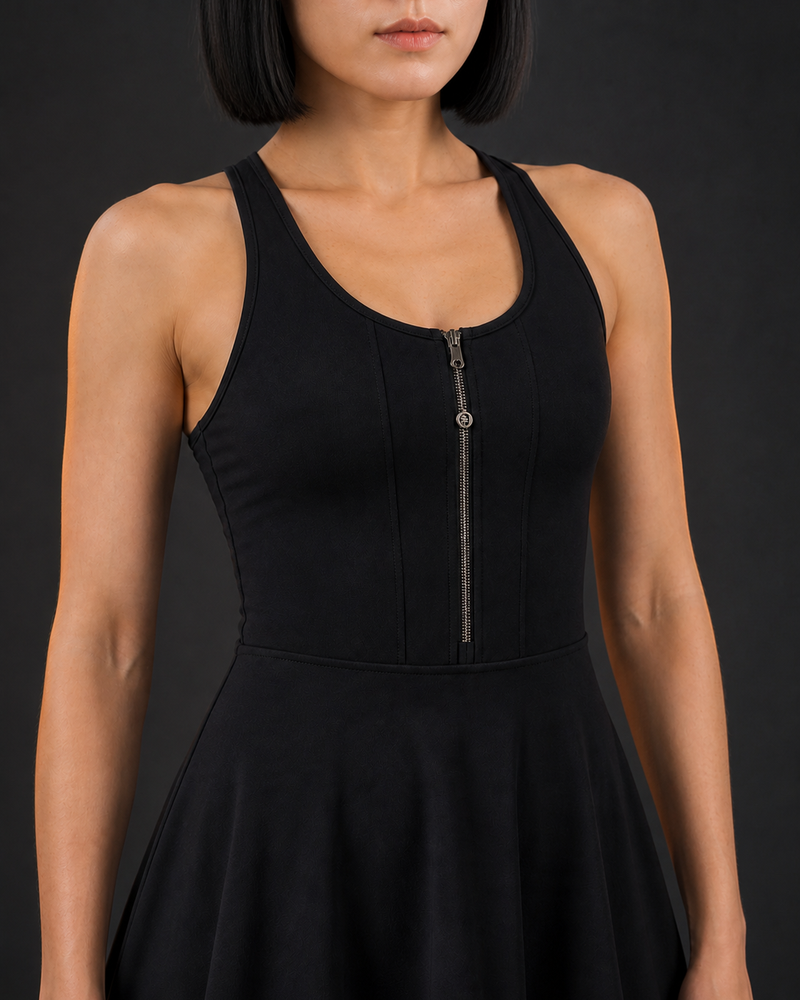 Zip Detail — Black Zip-Front Court Dress